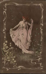 Woman Posing in Art Nouveau Style Postcard