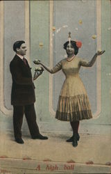 Woman Juggling Balls with Knife Balanced on Nose "A high ball" Circus Postcard Postcard Postcard