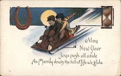 May New Year Joys Push All Aside As Merrily Down The Hill Of Life We Glide Postcard
