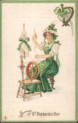 Souvenir of St. Patrick's Day - Woman sewing Postcard