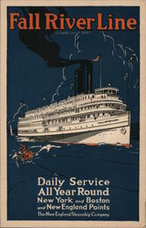 Fall River Line, Established 1847, Daily Service All Year Round, New York and Boston and New England Points Steamers Postcard Po Postcard