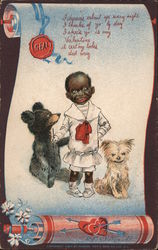 Black Boy with Toy Bear and Dog Postcard
