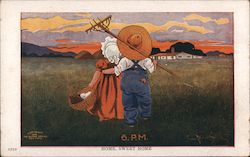 Home Sweet Home - 6 PM - Farmer Couple walks home from fields Postcard
