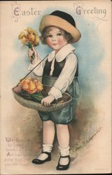 Easter Greeting With Greetings For Easter, A Bunch I Will Send, And Hope You Will Accept Them, From Your Little Friend Postcard