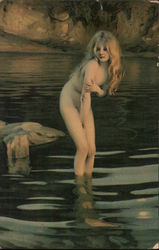 Naked Woman in Lake Postcard