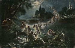 Nude Women Swimming at Night Postcard