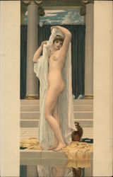 Nude Woman Posting by Bath Postcard