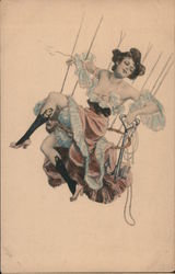 Risque Woman on Trapeze Contraption Postcard