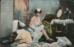 Woman Dressing in Boudoir Postcard