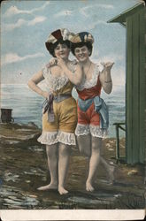 Two Women at Beach in Bathing Costumes Postcard