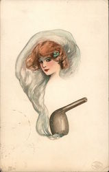 Woman's Face in Pipe's Smoke Postcard