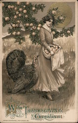 With Thanksgiving Greetings Women Samuel L. Schmucker Postcard Postcard Postcard