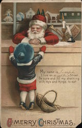 A Merry Christmas My Name Is____ I Live On ____ Street. Be Sure And Fill My Stocking With Toys and Things To Eat. Santa Claus El Postcard