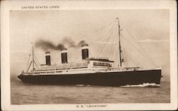 United States Lines S.S. Leviathan Displacement 65,640 Tons, Length 950 Ft. 7 In. Width 100 Fr. 6 in. Quadruple Screw Steamers P Postcard