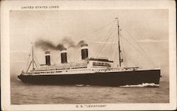 United States Lines S.S. Leviathan Displacement 65,640 Tons, Length 950 Ft. 7 In. Width 100 Fr. 6 in. Quadruple Screw Postcard