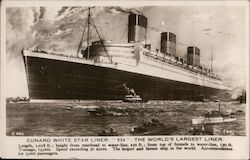 Cunard White Star Liner "534" The World's Largest Liner Length 1,018 Ft; Height From Masthead To Water-Line 250 Ft. Postcard