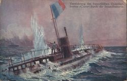 Vernichtung des Franzofichen Unterfeebootes "Curie" Durch die Strandbatterie Postcard
