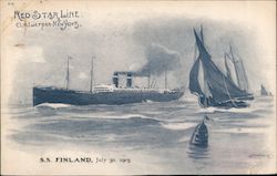 Red Star Line Antwerpen-New York S.S. Finland July 30, 1905 Postcard