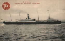 S.S. Manitou - Length 475 Feet, Beam 52 Feet, Tonnage 6848 Postcard