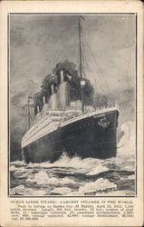 Ocean Liner Titanic Largest Steamer In The World Sunk By Iceberg On Maiden Trip Off Halifax, April 15, 1912 Postcard