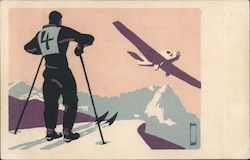 Art Deco Racing Skier at Top of Hill: Flug um die Zugspitze Skiing Postcard Postcard Postcard