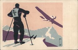 Art Deco Racing Skier at Top of Hill: Flug um die Zugspitze Postcard