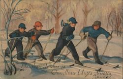 Hauskaa Joulua ja Onnellista Uutta Vuotta - Skiers Postcard
