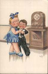 Kewpie Boy and Girl Dancing Postcard