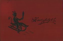 Rare Devil Riding Sled - Hastgfolgt! Postcard