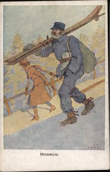 Skiers on Mountain Skiing Postcard Postcard Postcard