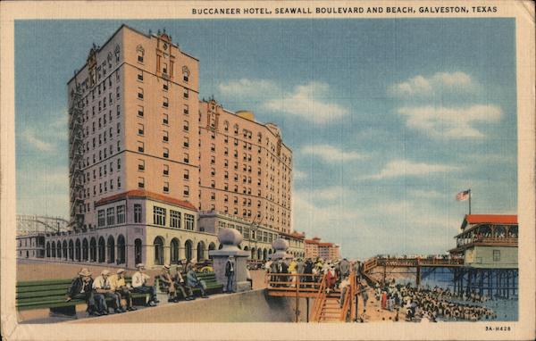 Buccaneer Hotel, Seawall Boulevard and Beach Galveston Texas