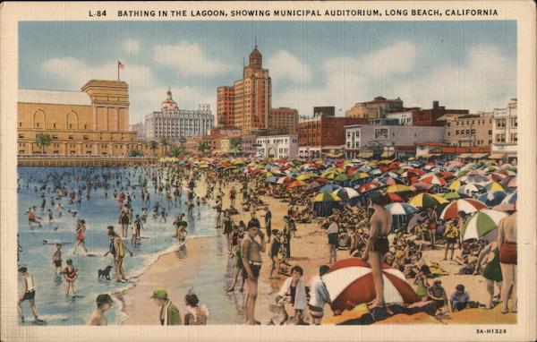 Bathing in the Lagoon, Showing Municipal Auditorium Long Beach California