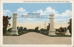 Fourth Street Entrance to the 100 Acre Finnup Park Garden City, KS Postcard Postcard Postcard