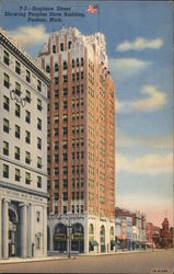 Saginaw Street Showing Peoples State Building Pontiac, MI Postcard Postcard Postcard