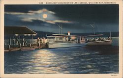 Moonlight Excursion on Lake Geneva Williams Bay, WI Postcard Postcard Postcard