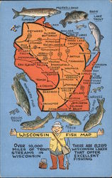 Wisconsin Fish Map Postcard
