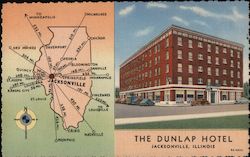 Dunlap Hotel - Map of Illinois Jacksonville, IL Postcard Postcard Postcard