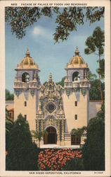 Facade of Palace of Foods and Beverages San Diego Exposition California Postcard Postcard Postcard