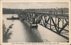 Grand Glaize Bridge and "Gov. McClurg" Excursion Boat Postcard