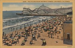 The Cyclone Racer and Beach Crowds Postcard