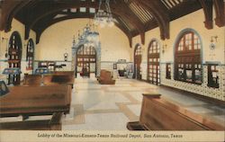 Lobby of the Missouri-Kansas Railroad Depot Postcard