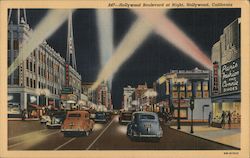 Hollywood Boulevard at Night California Postcard Postcard Postcard