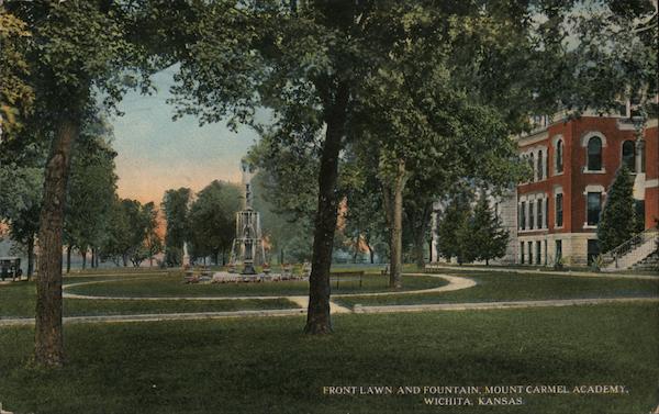 Front Lawn and Fountain, Mount Carmel Academy Wichita Kansas