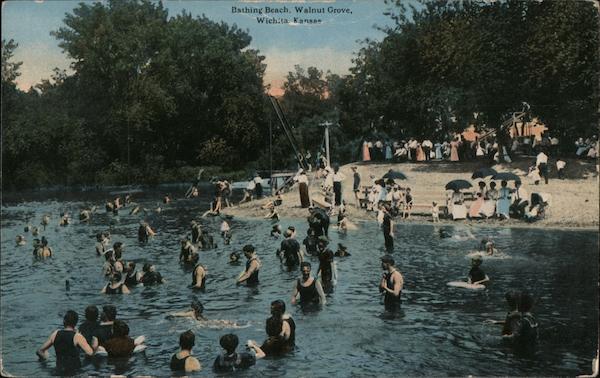 Bathing Beach, Walnut Grove Wichita, KS Postcard