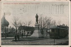 Two Rivers Car Passing Monument on the Public Square Postcard