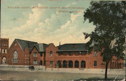 Willard Hotel, Methodist Church and Parsonage Postcard