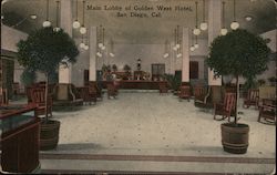 Main Lobby Of Golden West Hotel San Diego, CA Postcard Postcard Postcard