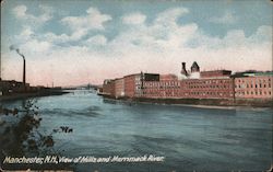 View of Mills and Merrimack River Manchester, NH Postcard Postcard Postcard