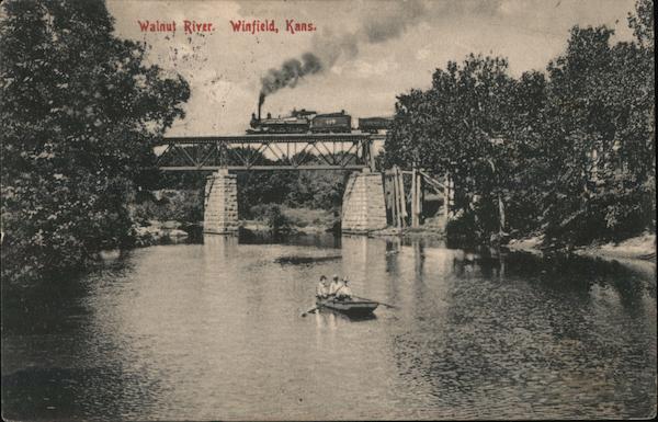 Walnut River - Train and Rowboat Winfield Kansas