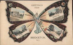 Greetings From Bridgeton, N.J. Butterfly Multi-View New Jersey Postcard Postcard Postcard